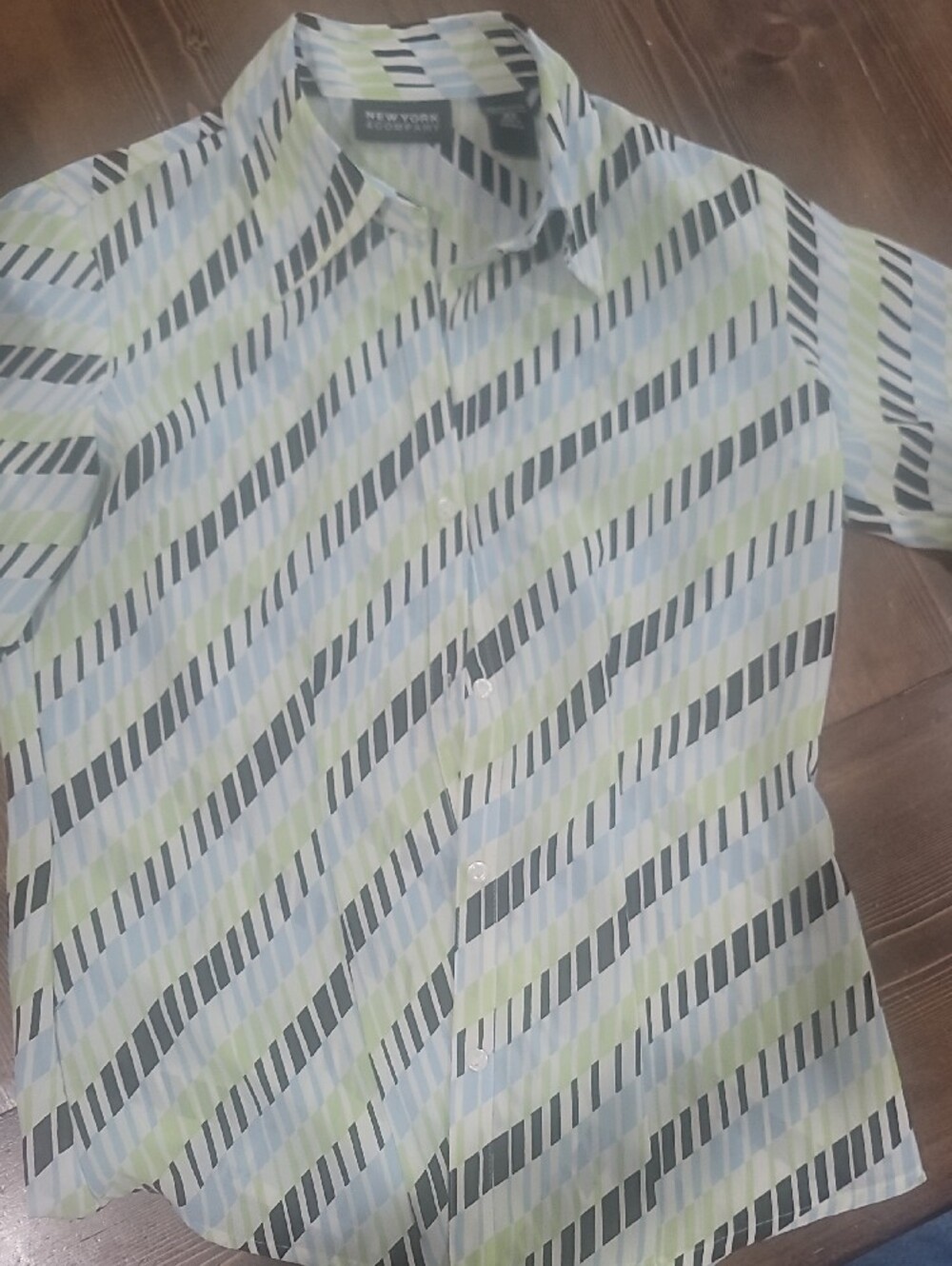 New York & Company Light Blue, Light Green & Black Diagonal Stripe Dress Shirt - Picture 3 of 3